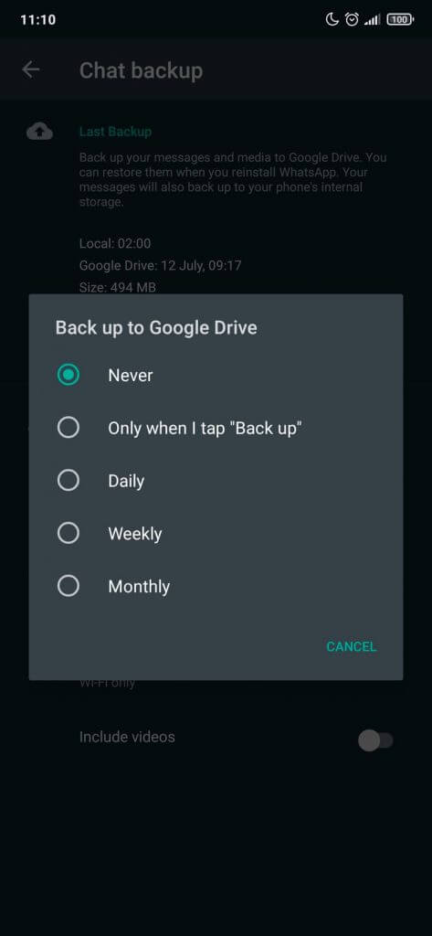 turn off auto backup whatsapp on android - step 2