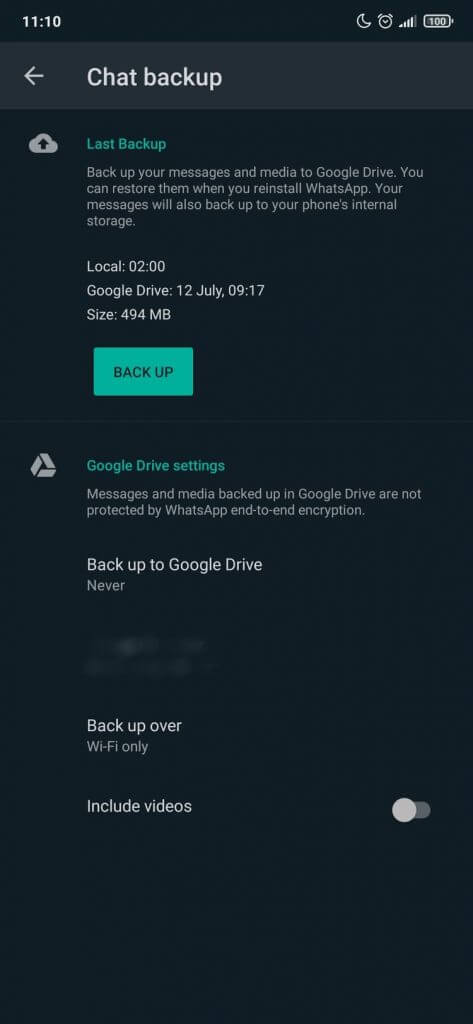 turn off auto backup whatsapp on android - step 3