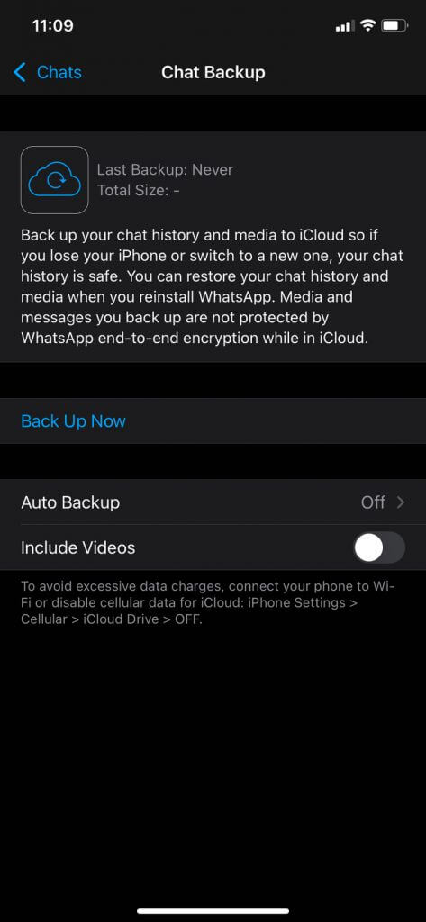 turn off auto backup whatsapp on iphone - step 2