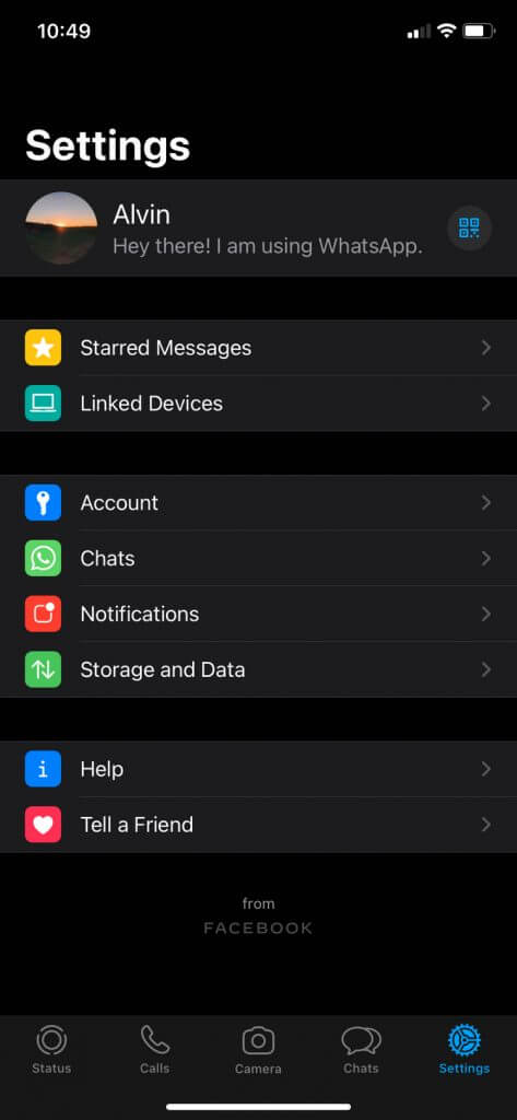 WhatsApp settings to disable media auto download - step 1