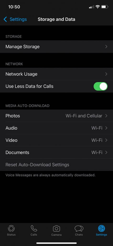 WhatsApp settings to disable media auto download - step 2