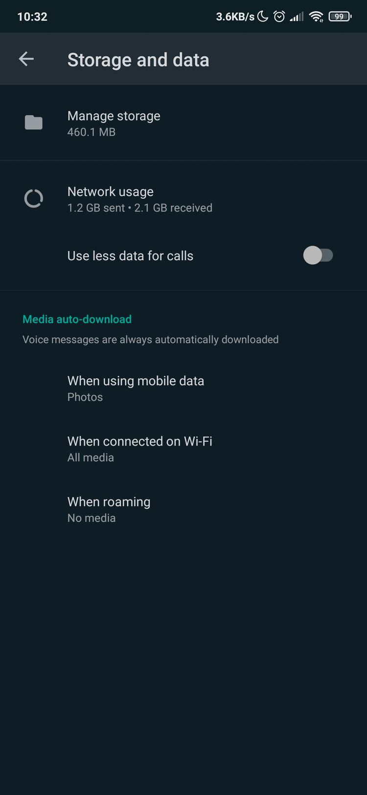 whatsapp settings storage and data