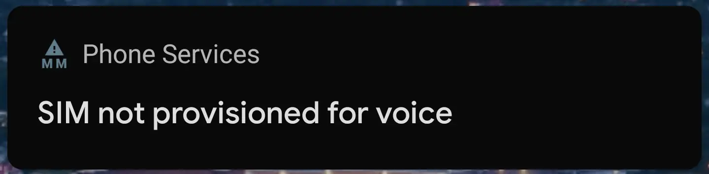 the error message sim not provisioned for voice